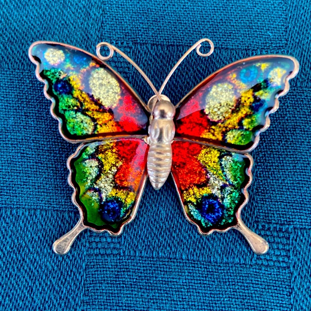Butterfly brooch enameled Vintage